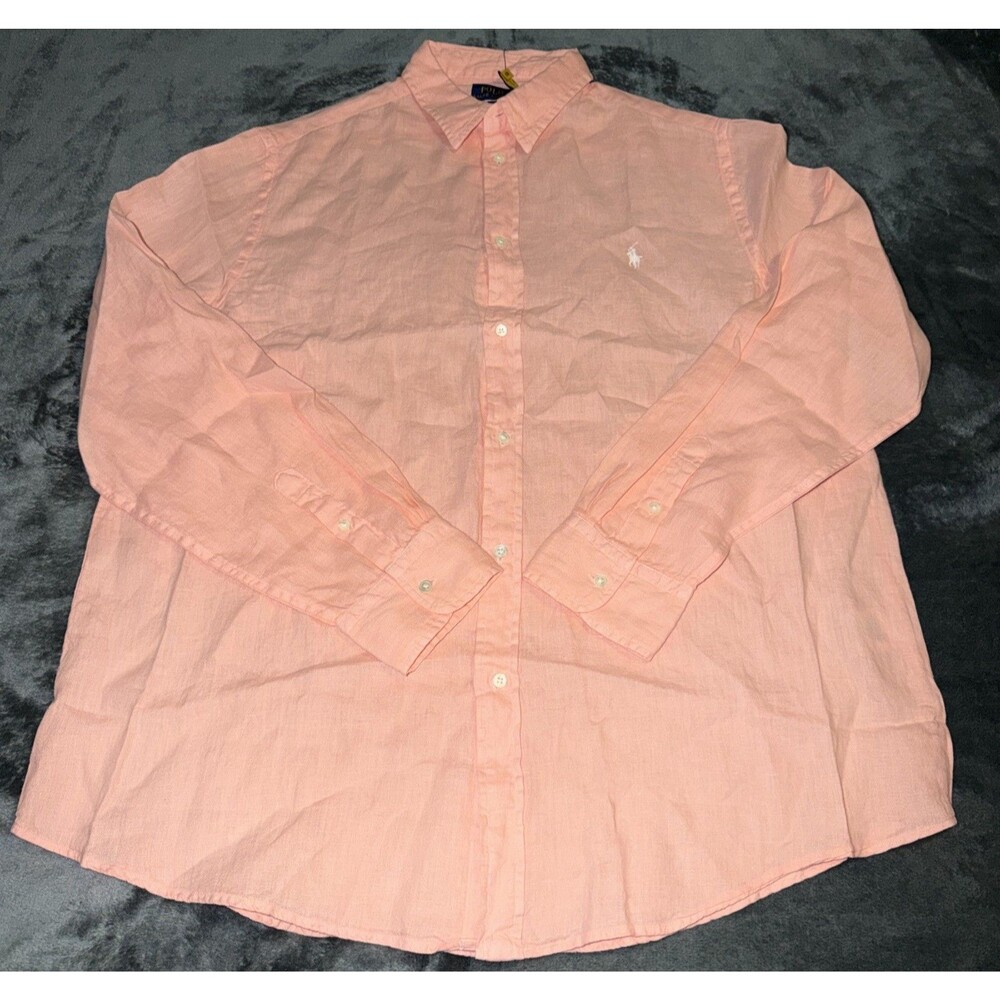 LARGE Polo Ralph Lauren Women’s Relaxed Fit 100% Linen Button Up Shirt PINK
